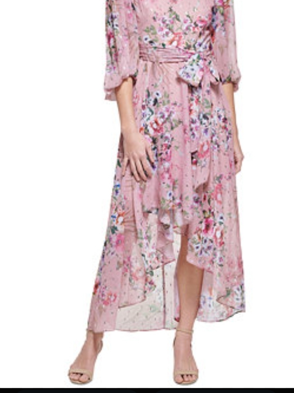 Eliza J Pink Floral-Print Belted High-Low Dress Size 4